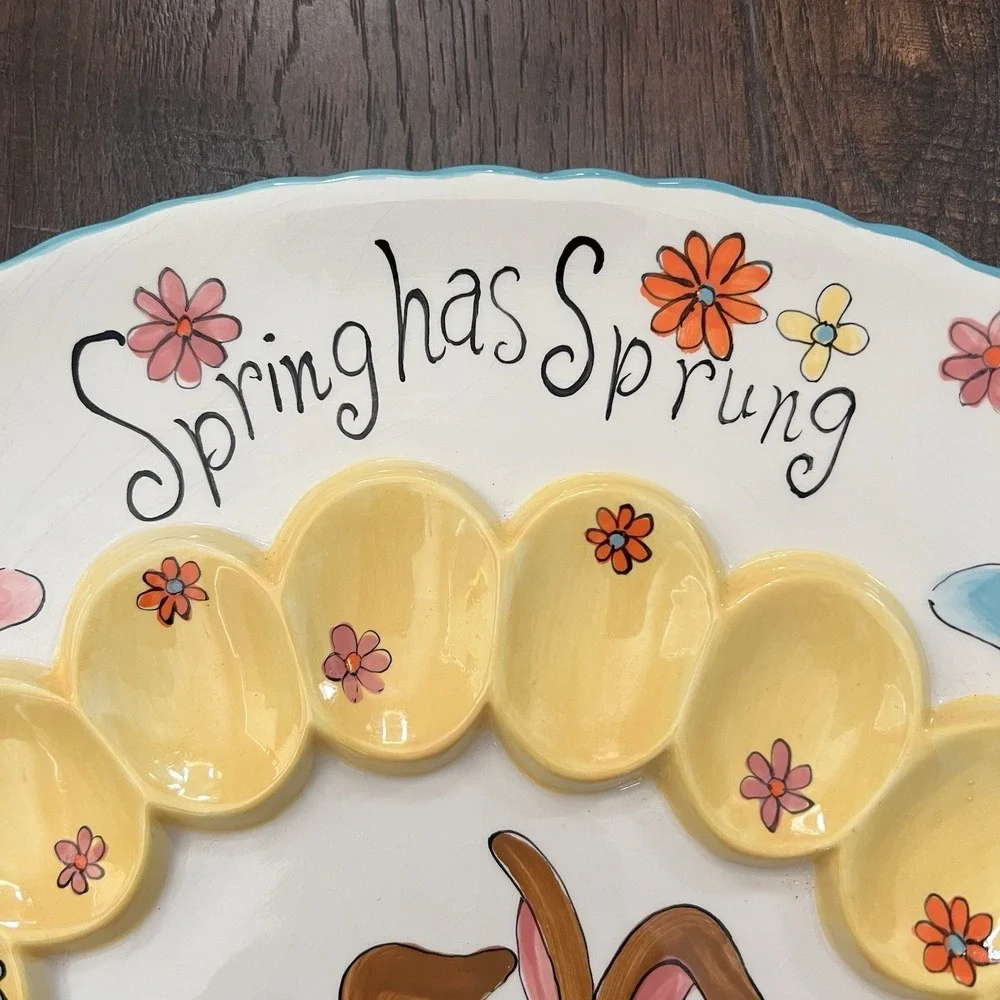 Cracker Barrel Ceramic Easter Egg Plate‎ Bunny Flowers 'Spring Has Sprung 13x10